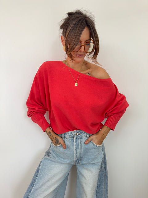 Pull asymétrique - corail