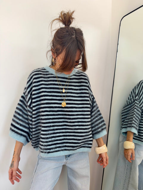 Pull à rayures manches 3/4 - bleu et marine
