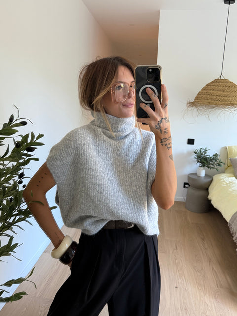 Pull col roulé - gris chiné