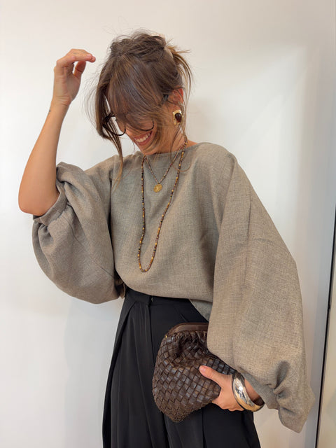 Haut manches bouffantes - IBIZA taupe