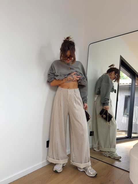 Pantalon rayé - beige et gris