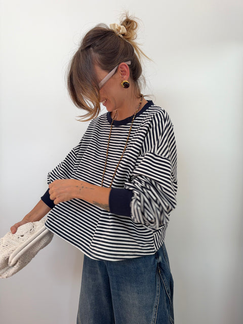 Sweat dos croisé - rayé bleu