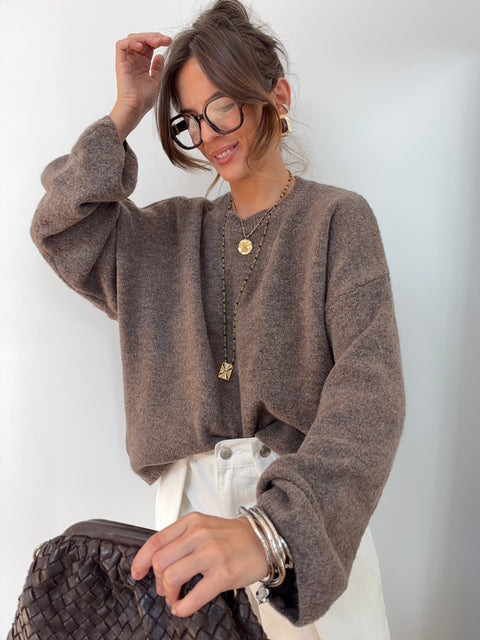 Pull manches longues dos nu - taupe
