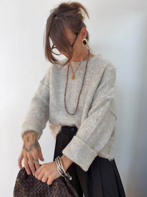 Pull - gris chiné / crème