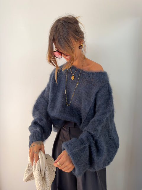 Pull 80% Mohair - bleu