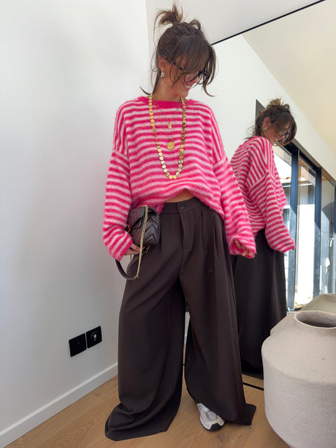 Pull à rayures - rose et blanc
