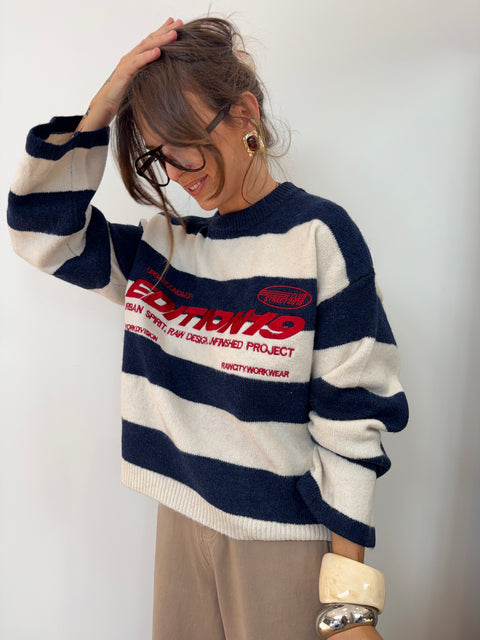 Pull à Rayure - "edition19" Marine