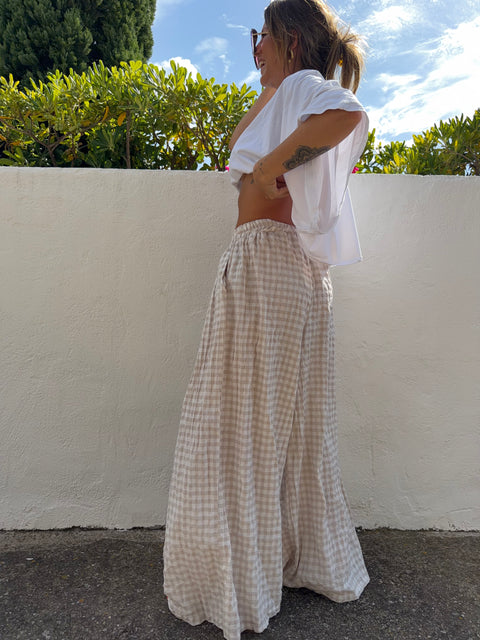 Pantalon à carreaux - beige clair (pré commande)