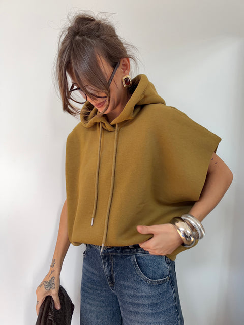 Sweat oversize à capuche - moutarde