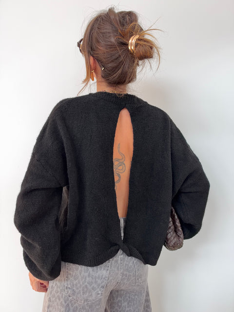 Pull manches longues dos nu - noir
