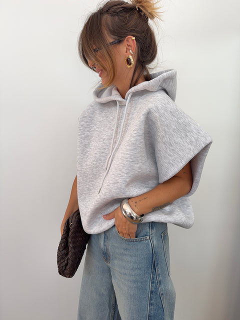 Sweat oversize à capuche - gris chiné