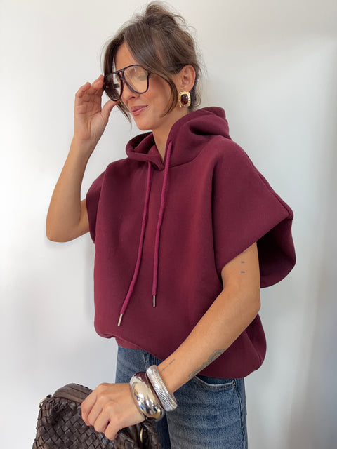 Sweat oversize à capuche - prune