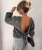 Pull dos nu à noeud - gris foncé