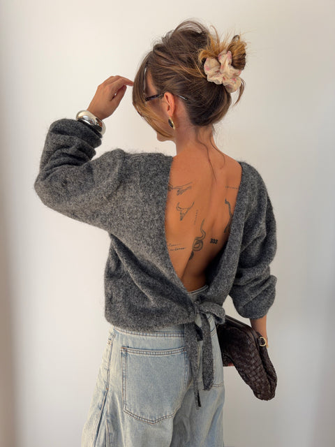 Pull dos nu à noeud - gris foncé
