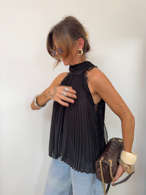 Haut dentelle en transparence - noir