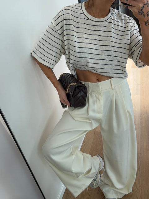 Pantalon droit à détails - beige