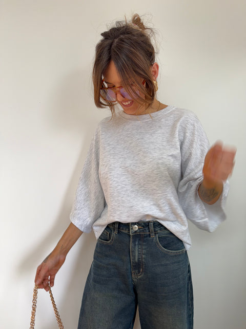 Sweat manches 3/4 - gris chiné