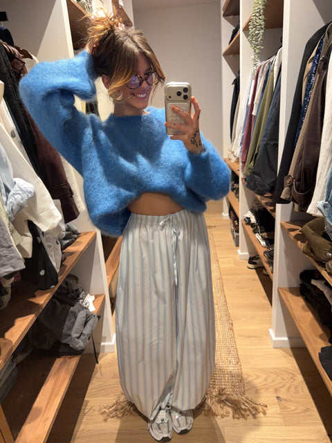 Pantalon ballon à rayures - bleu