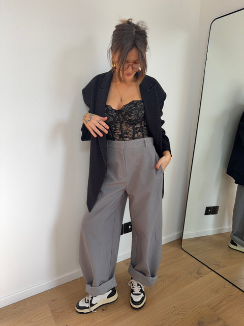 Pantalon ballon rayé - gris