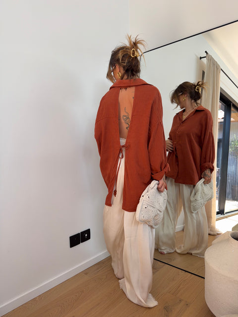 Chemise dos nu en lin - terracotta