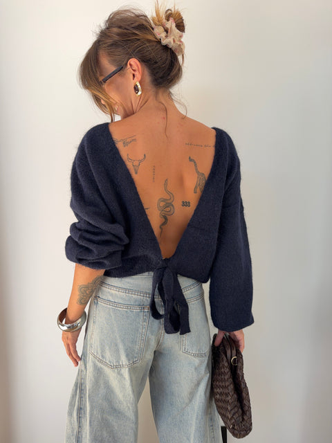 Pull dos nu à noeud - bleu marine