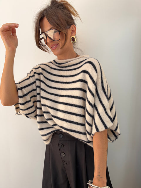 Pull Paris rayé - marine et blanc