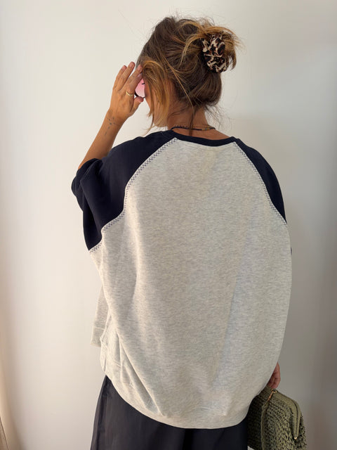 Sweat bicolore - gris et bleu marine
