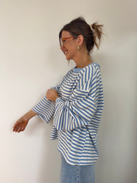 T-shirt manches longues rayé - baby blue
