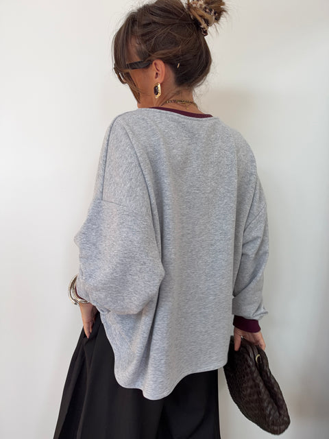 Sweat gris- col bordeaux