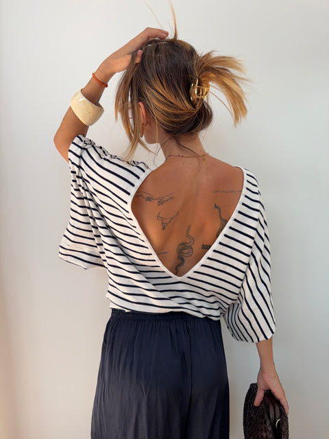 Pull fin dos en V Lover's - rayé bleu (envoi à partir du 18/07)