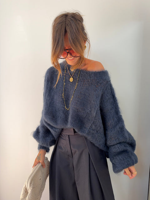 Pull 80% Mohair - bleu