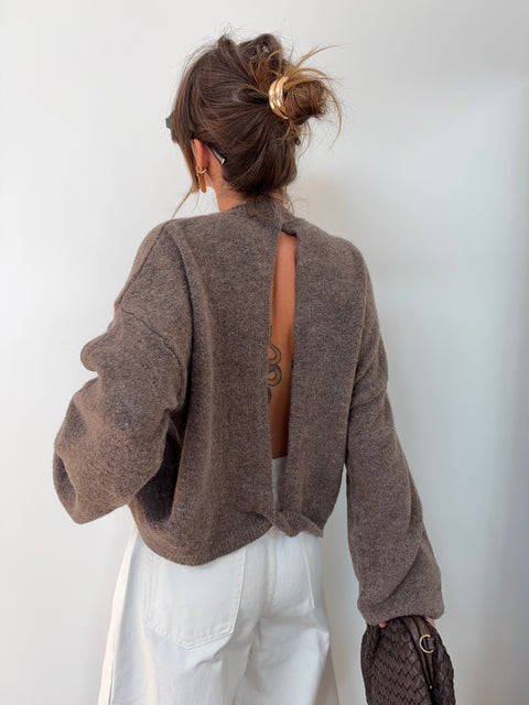 Pull manches longues dos nu - taupe