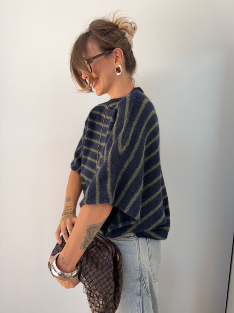 Pull Paris rayé - kaki & bleu marine