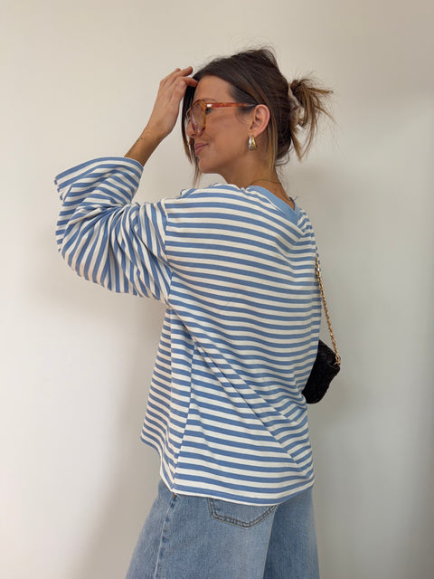 T-shirt manches longues rayé - baby blue
