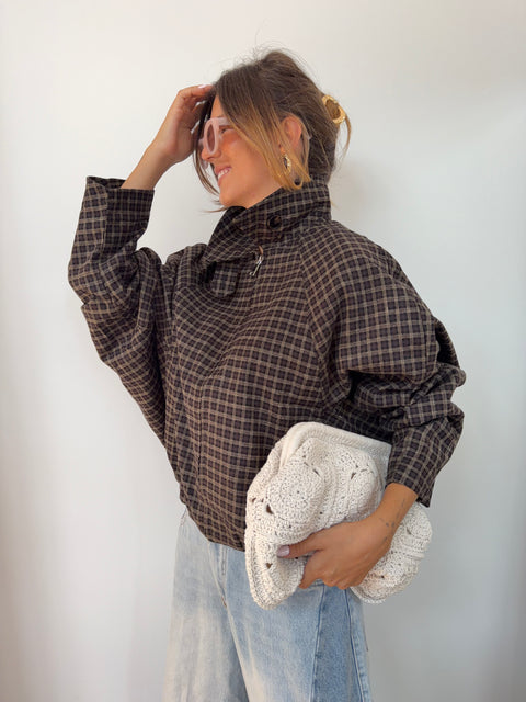 Veste à carreaux - marron et beige