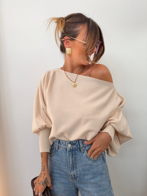 Pull asymétrique court - beige