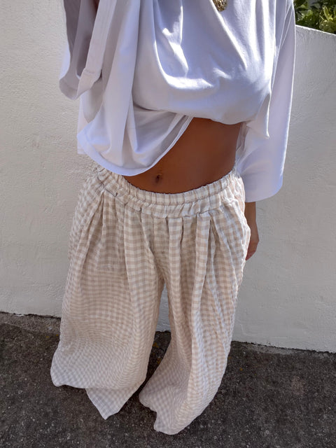 Pantalon à carreaux - beige clair (pré commande)