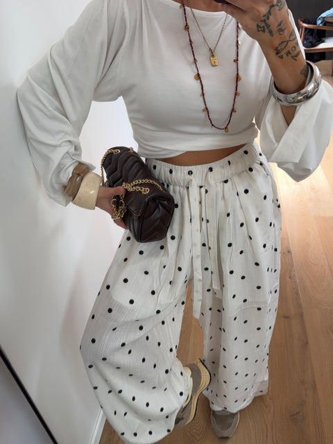 Pantalon loose à pois - blanc