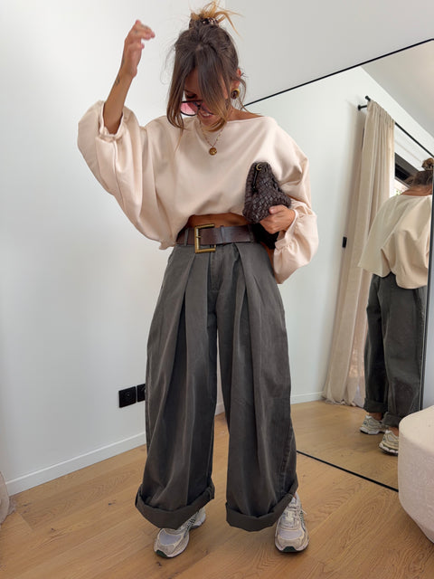 Pantalon  & ceinture Brune - kaki foncé