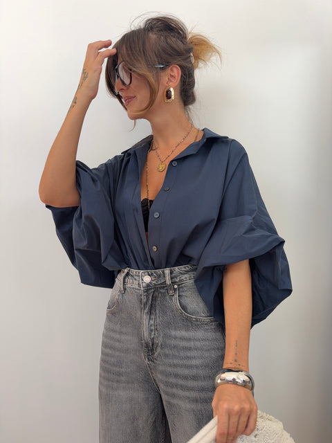 Chemise manches bouffantes - bleu marine
