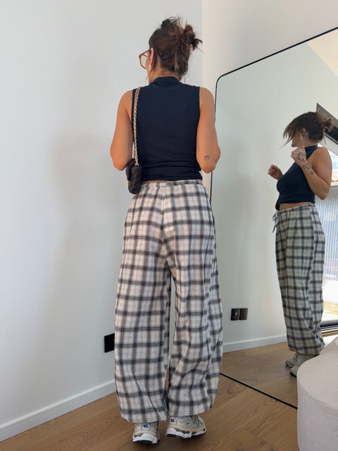 Pantalon ballon à carreaux - beige