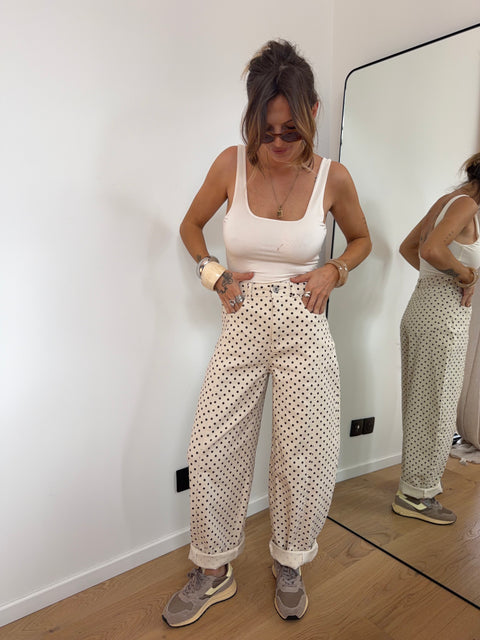 Jeans à pois - beige et choco