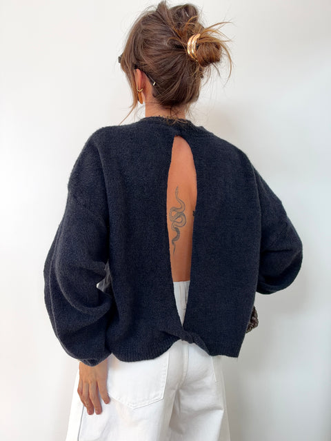Pull manches longues dos nu - bleu marine