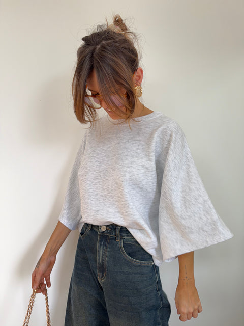 Sweat manches 3/4 - gris chiné