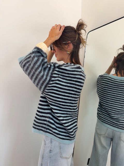 Pull à rayures manches 3/4 - bleu et marine