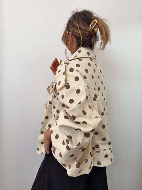 Veste en jean oversize - à pois beige