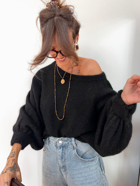 Pull asymétrique manches longues - noir