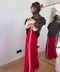 Pantalon métallisé à bandes - rouge
