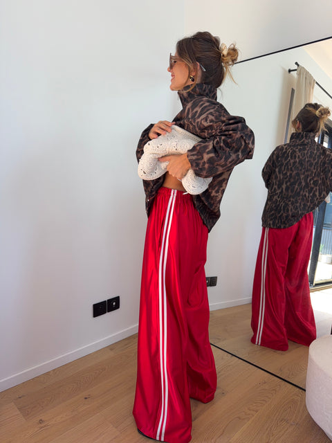 Pantalon métallisé à bandes - rouge