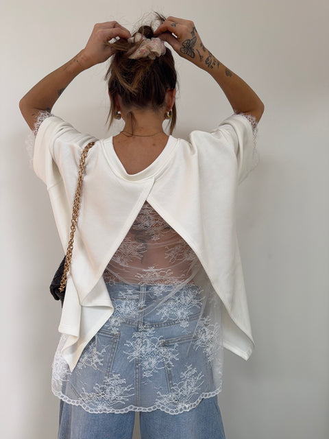 T-shirt dos dentelle - blanc
